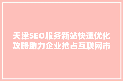 天津SEO服务新站快速优化攻略助力企业抢占互联网市场先机