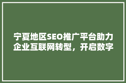 宁夏地区SEO推广平台助力企业互联网转型，开启数字营销新篇章