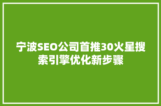 宁波SEO公司首推30火星搜索引擎优化新步骤
