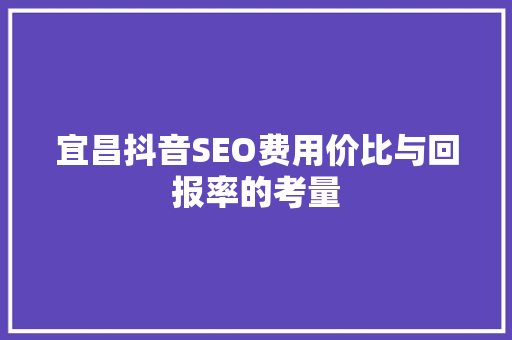 宜昌抖音SEO费用价比与回报率的考量