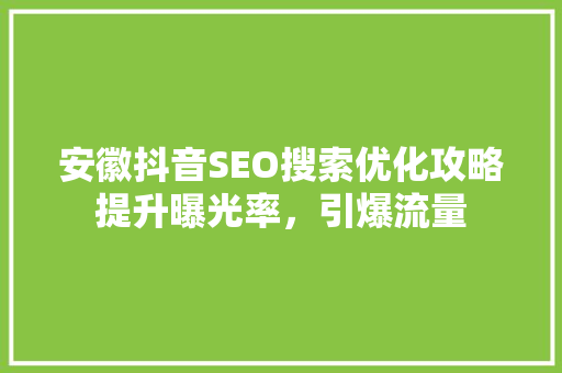 安徽抖音SEO搜索优化攻略提升曝光率，引爆流量