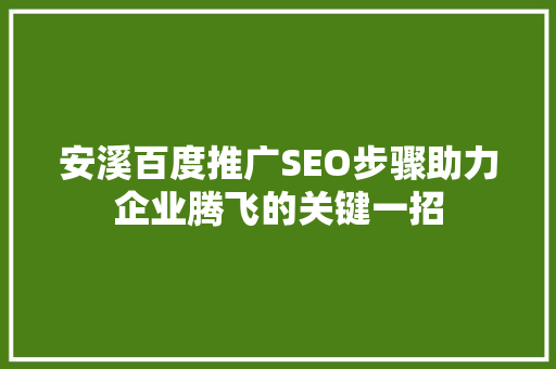 安溪百度推广SEO步骤助力企业腾飞的关键一招