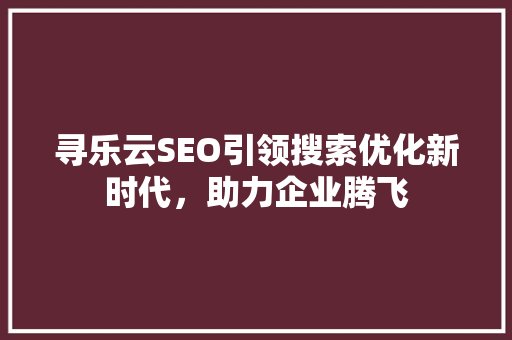 寻乐云SEO引领搜索优化新时代，助力企业腾飞