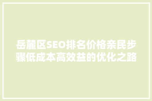 岳麓区SEO排名价格亲民步骤低成本高效益的优化之路