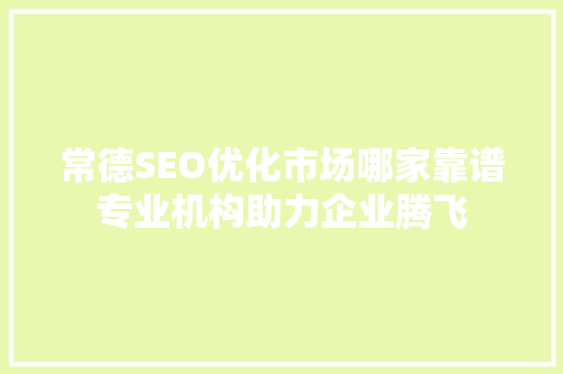 常德SEO优化市场哪家靠谱专业机构助力企业腾飞