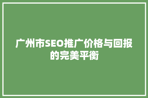 广州市SEO推广价格与回报的完美平衡