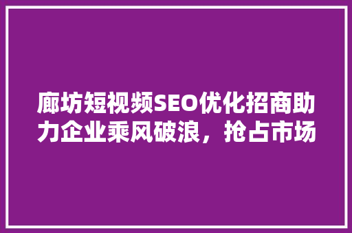 廊坊短视频SEO优化招商助力企业乘风破浪，抢占市场先机