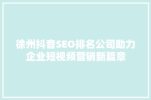 徐州抖音SEO排名公司助力企业短视频营销新篇章