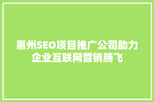 惠州SEO项目推广公司助力企业互联网营销腾飞