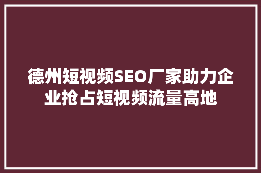 德州短视频SEO厂家助力企业抢占短视频流量高地