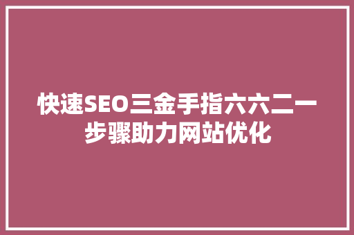 快速SEO三金手指六六二一步骤助力网站优化