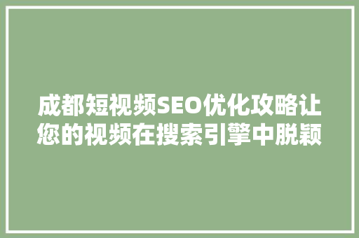 成都短视频SEO优化攻略让您的视频在搜索引擎中脱颖而出