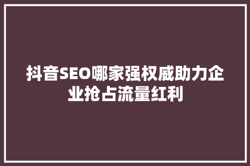 抖音SEO哪家强权威助力企业抢占流量红利