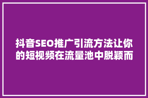 抖音SEO推广引流方法让你的短视频在流量池中脱颖而出