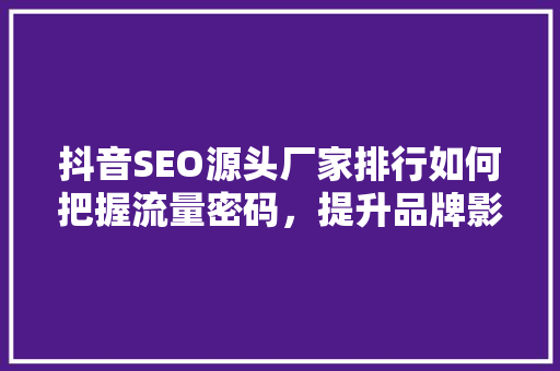 抖音SEO源头厂家排行如何把握流量密码，提升品牌影响力