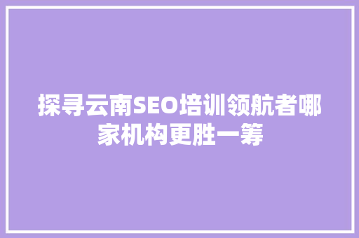 探寻云南SEO培训领航者哪家机构更胜一筹