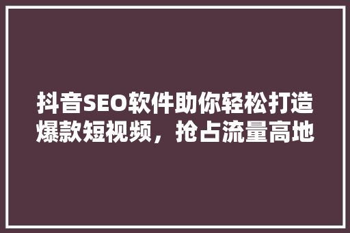 抖音SEO软件助你轻松打造爆款短视频，抢占流量高地