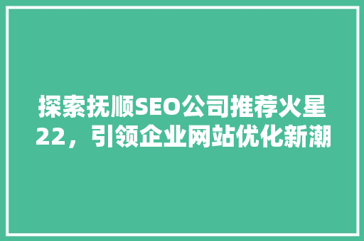 探索抚顺SEO公司推荐火星22，引领企业网站优化新潮流