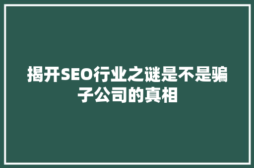 揭开SEO行业之谜是不是骗子公司的真相