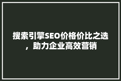 搜索引擎SEO价格价比之选，助力企业高效营销