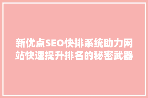 新优点SEO快排系统助力网站快速提升排名的秘密武器
