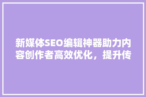 新媒体SEO编辑神器助力内容创作者高效优化，提升传播力