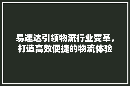 易速达引领物流行业变革，打造高效便捷的物流体验