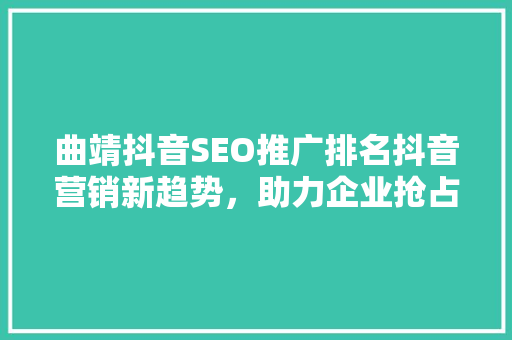 曲靖抖音SEO推广排名抖音营销新趋势，助力企业抢占流量红利