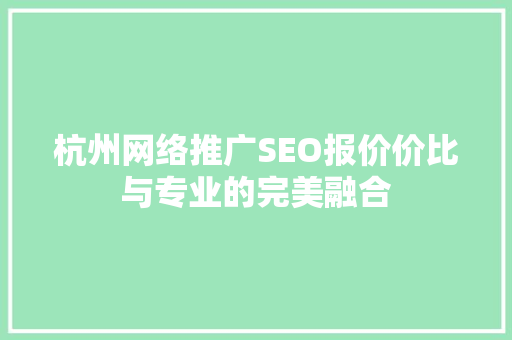杭州网络推广SEO报价价比与专业的完美融合
