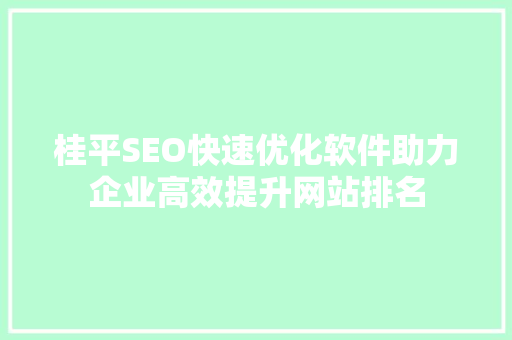 桂平SEO快速优化软件助力企业高效提升网站排名