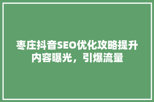 枣庄抖音SEO优化攻略提升内容曝光，引爆流量