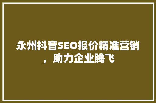 永州抖音SEO报价精准营销，助力企业腾飞