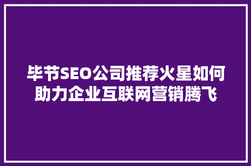 毕节SEO公司推荐火星如何助力企业互联网营销腾飞