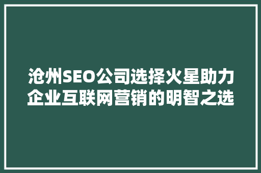 沧州SEO公司选择火星助力企业互联网营销的明智之选