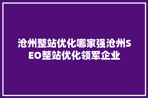 沧州整站优化哪家强沧州SEO整站优化领军企业