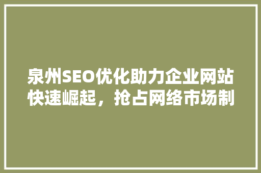 泉州SEO优化助力企业网站快速崛起，抢占网络市场制高点