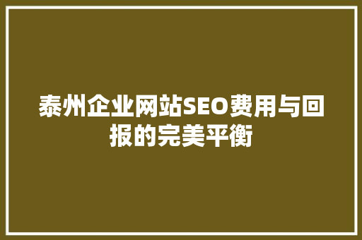 泰州企业网站SEO费用与回报的完美平衡