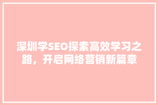 深圳学SEO探索高效学习之路，开启网络营销新篇章
