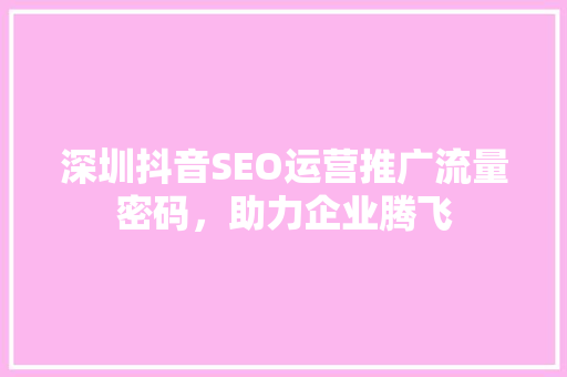深圳抖音SEO运营推广流量密码，助力企业腾飞