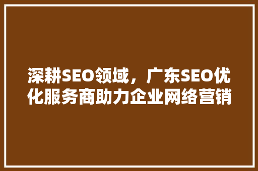 深耕SEO领域，广东SEO优化服务商助力企业网络营销新格局
