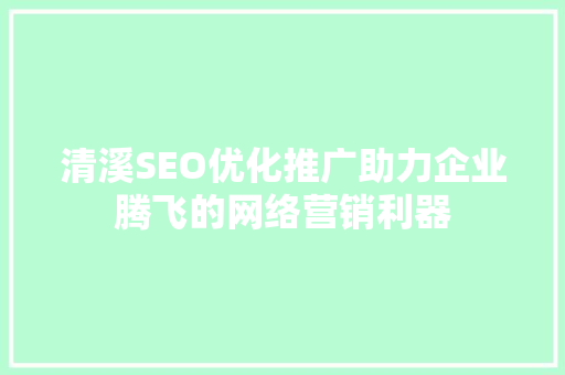 清溪SEO优化推广助力企业腾飞的网络营销利器