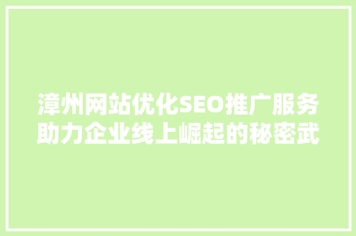漳州网站优化SEO推广服务助力企业线上崛起的秘密武器