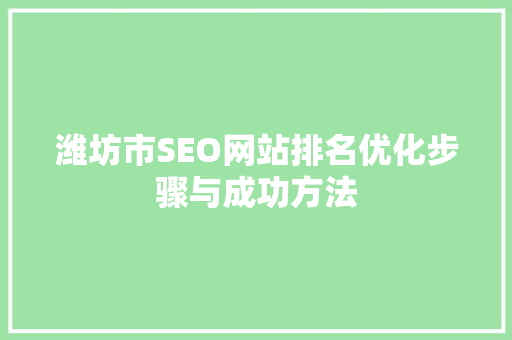 潍坊市SEO网站排名优化步骤与成功方法