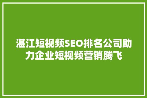 湛江短视频SEO排名公司助力企业短视频营销腾飞