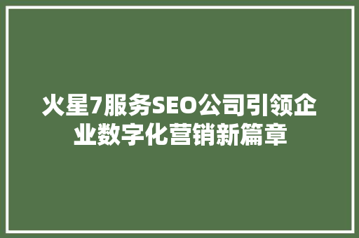 火星7服务SEO公司引领企业数字化营销新篇章