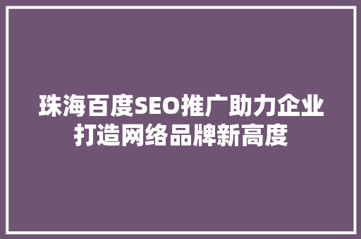 珠海百度SEO推广助力企业打造网络品牌新高度