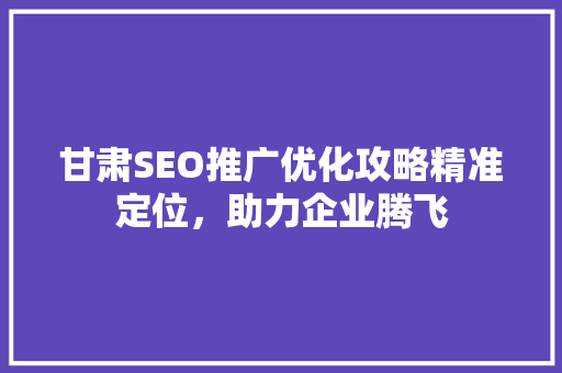 甘肃SEO推广优化攻略精准定位，助力企业腾飞