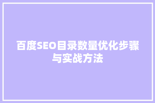 百度SEO目录数量优化步骤与实战方法
