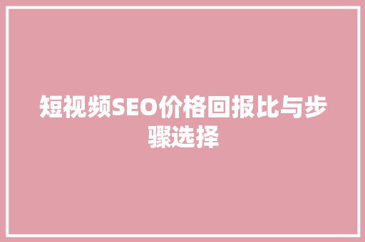 短视频SEO价格回报比与步骤选择