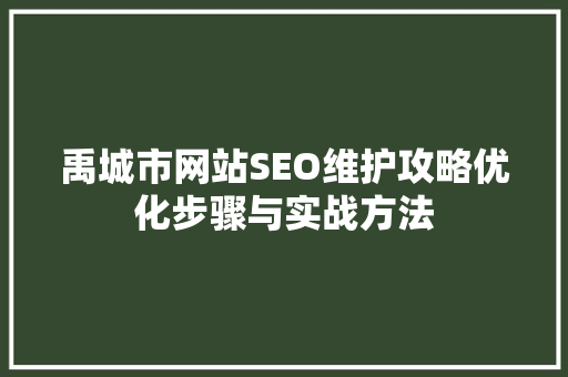 禹城市网站SEO维护攻略优化步骤与实战方法